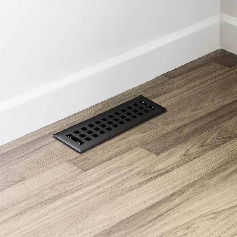 Empire Register Co، غطاء فتحة التهوية - 2 × 10 بوصة، تصميم مربع، لمسة نهائية سوداء مزخرفة، أغطية فتحات تهوية أرضية شديدة التحمل، مخمد معدني مرفق. أغطية فتحات التهوية للأرضيات المنزلية فقط. - Image 4